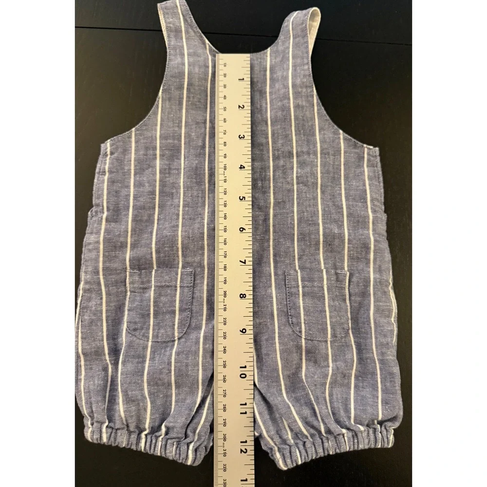 Janie and Jack Baby Linen Railroad Romper Boys 3-6m‎ Blue Striped One-Piece